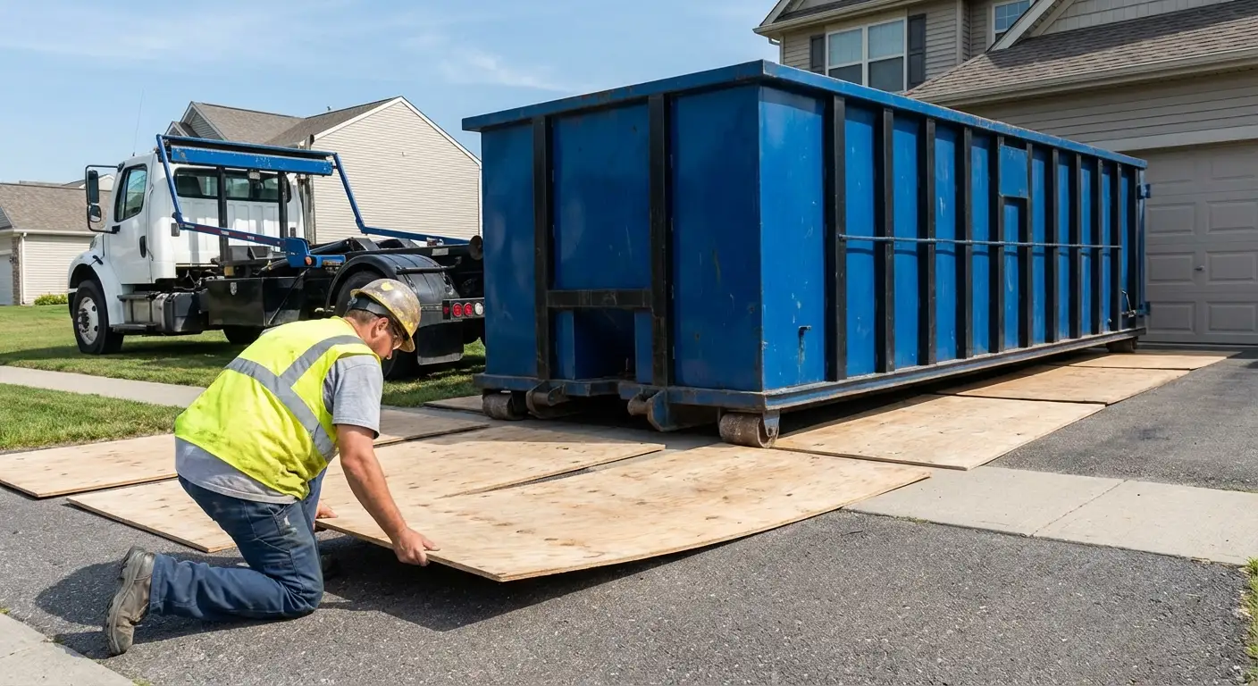 Driveway protection and delivery preparation for dumpster rental in Belton, TX