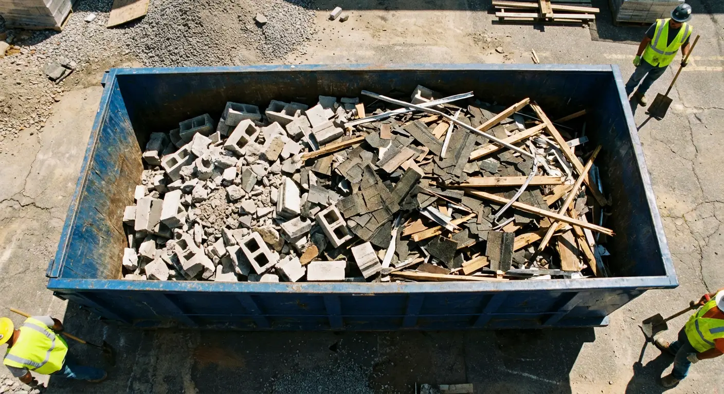 Roll-off dumpster loaded with construction debris in Belton, TX