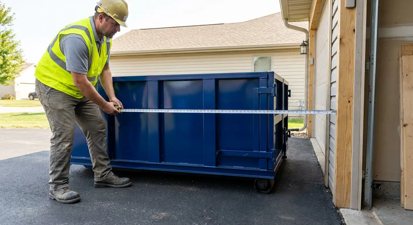 Site assessment for dumpster placement showing clearance requirements in Belton, TX