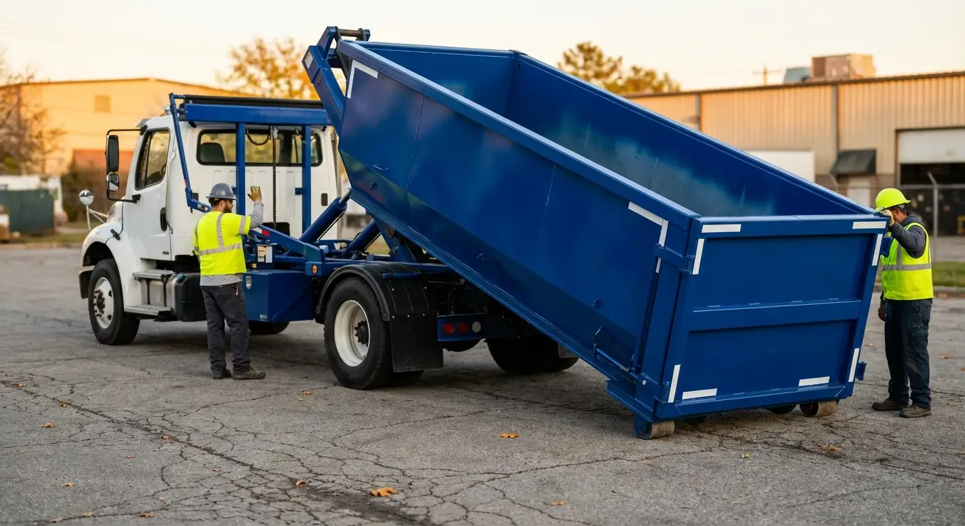 Roll-off dumpster rental truck protecting driveway surfaces in Belton, TX
