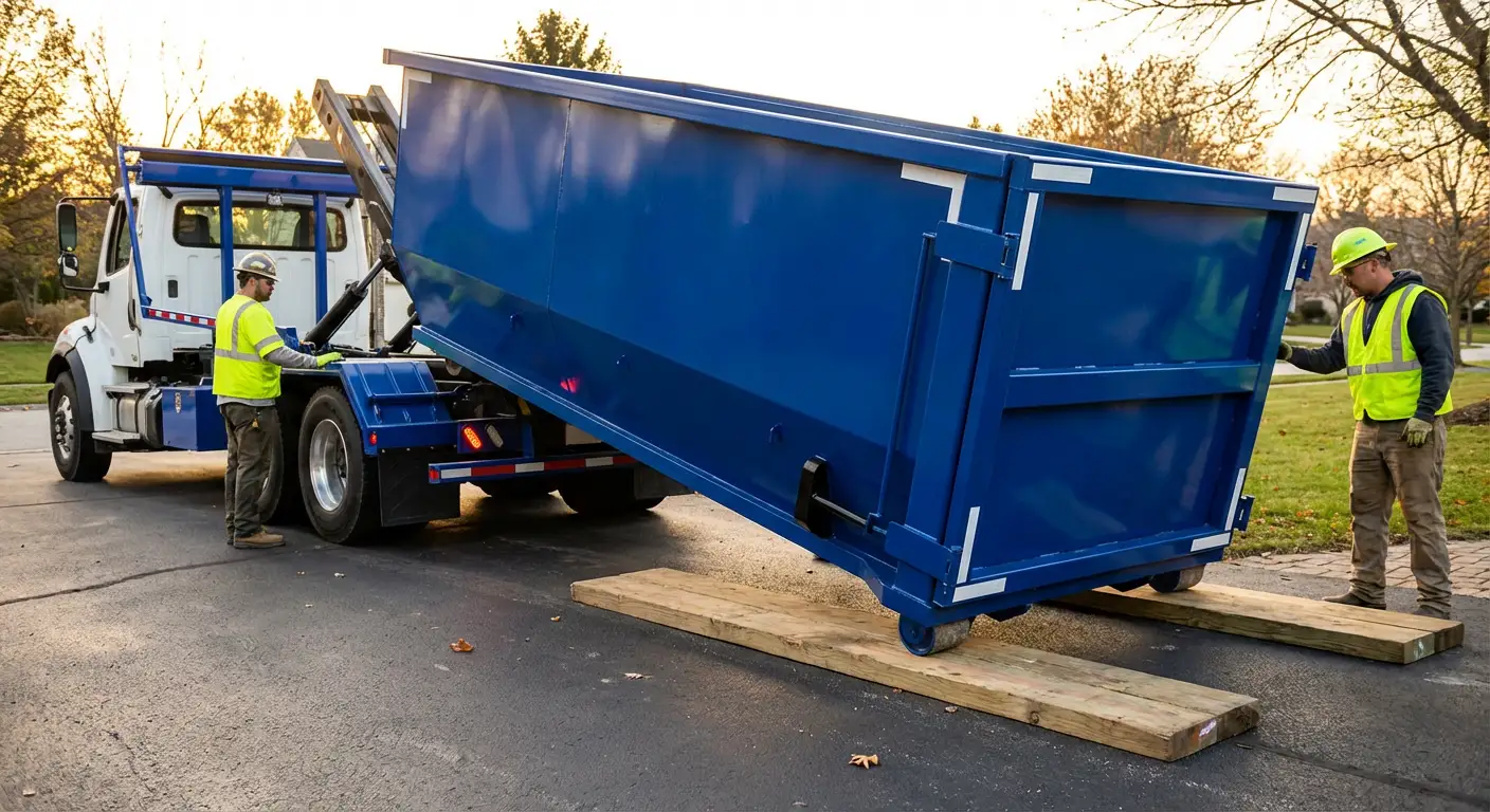 Dumpster delivery on driveway in Belton, TX